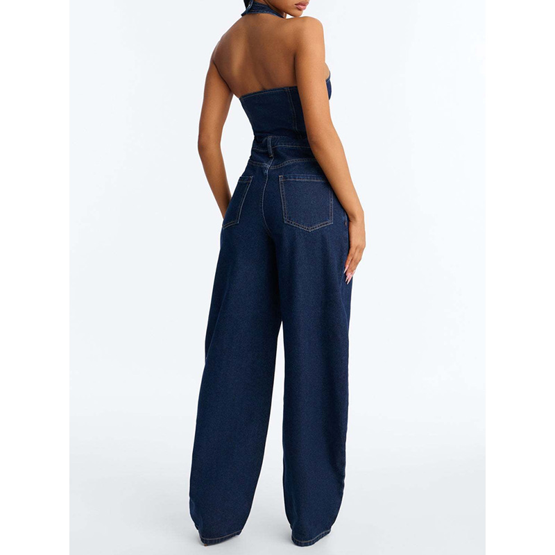 Slergiri Half Button Halter De - Sleeveless Jumpsuit 评论和价格