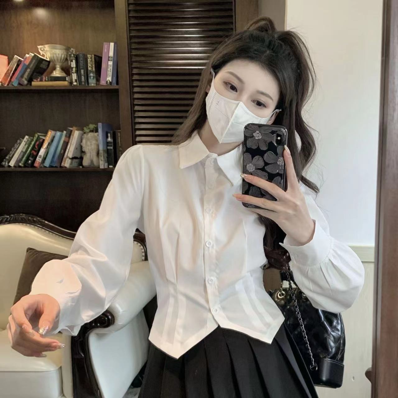 2000s White Long sleeve Vintag - Wrap Blouse Chiffon 评论和价格