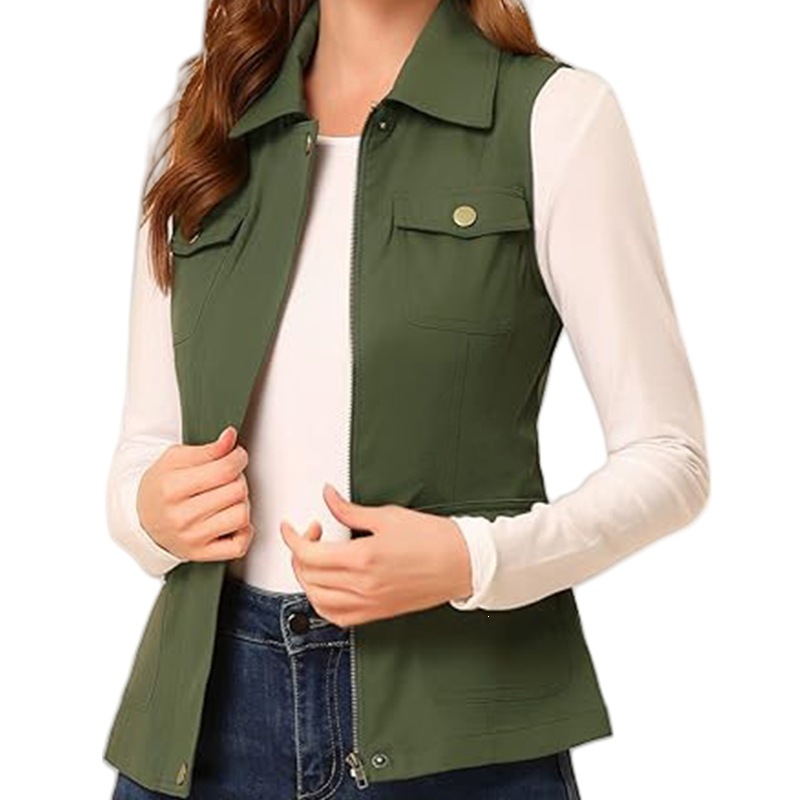 Women's Lapel Zip Up Vest Slee - Women'S Fashion Utility Vest 评论和价格