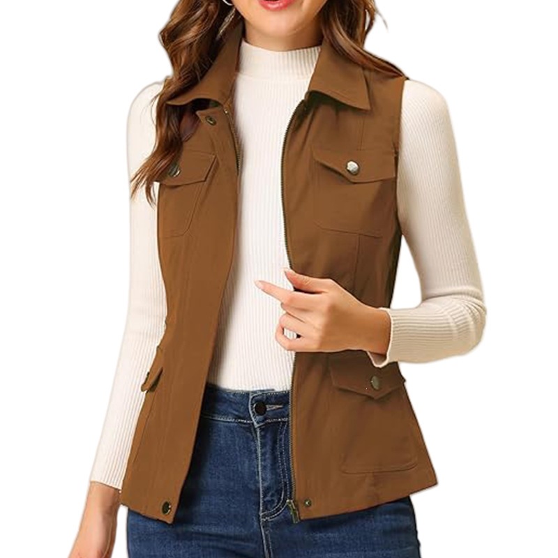 Women's Lapel Zip Up Vest Slee - Women'S Fashion Utility Vest 评论和价格