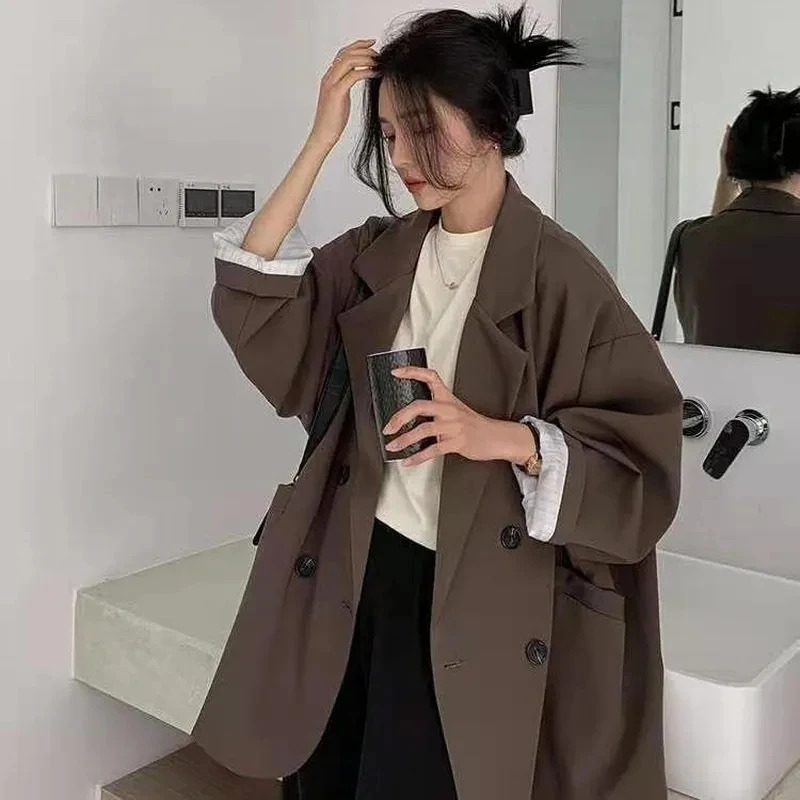 Vintage Brown Blazer Women Ele - Blazer Women Oversized 评论和价格