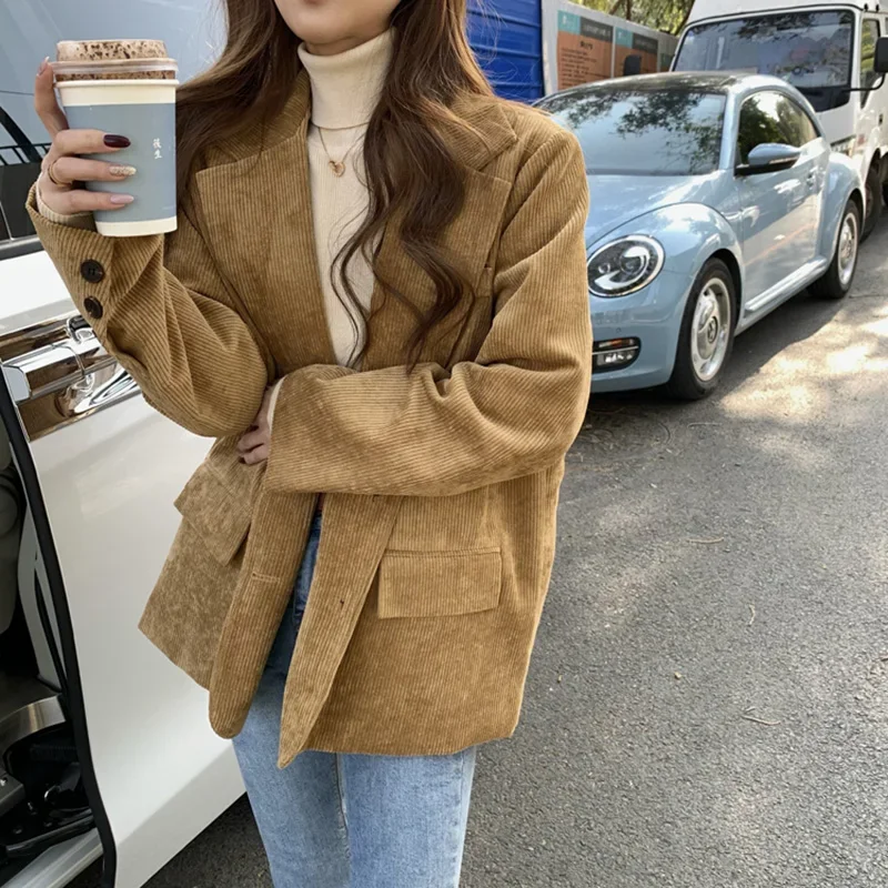 New Corduroy Thick Loose Overs - Blazer Women Oversized 评论和价格