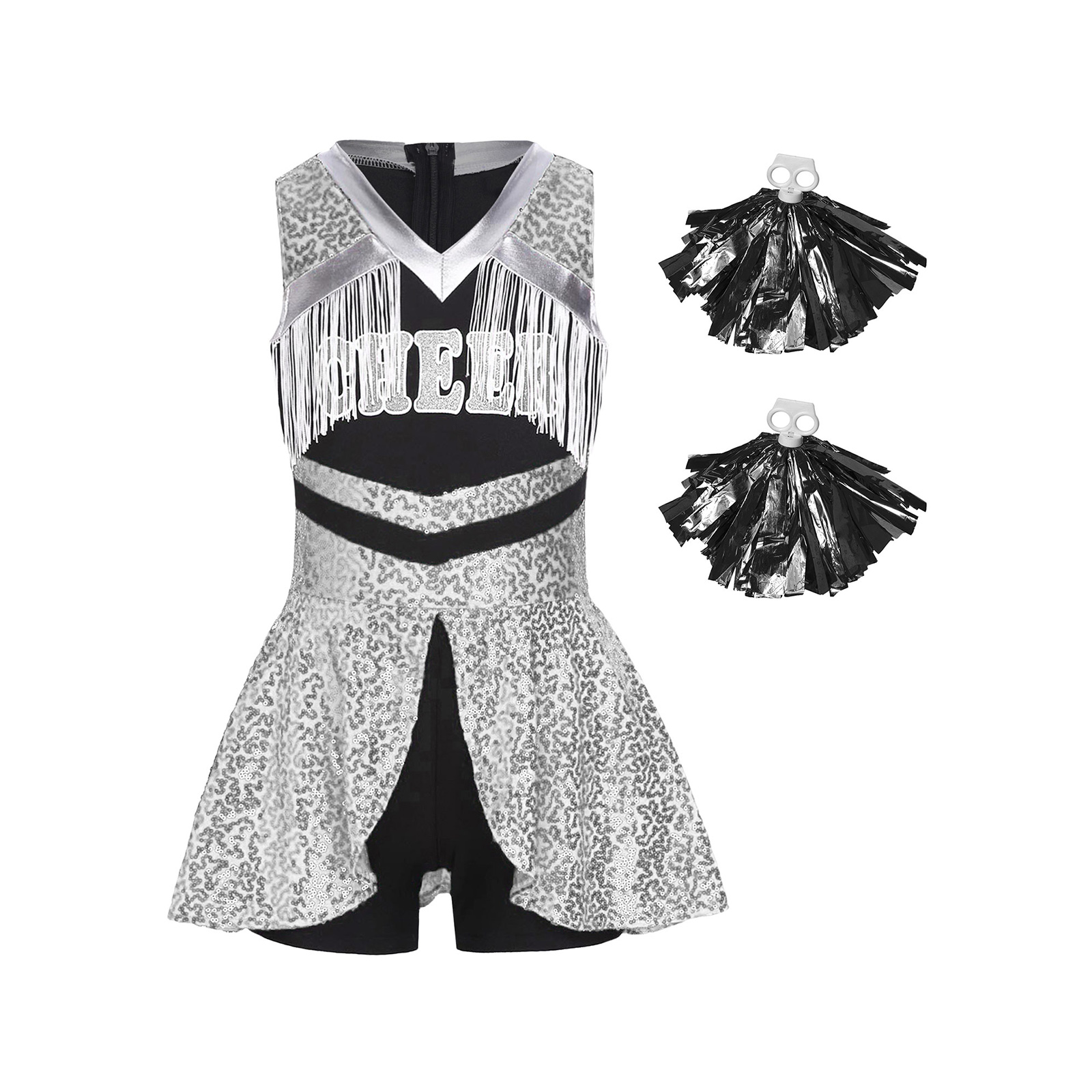 Girls Shiny Sequins Cheerleadi - Sleeveless Jumpsuit 评论和价格