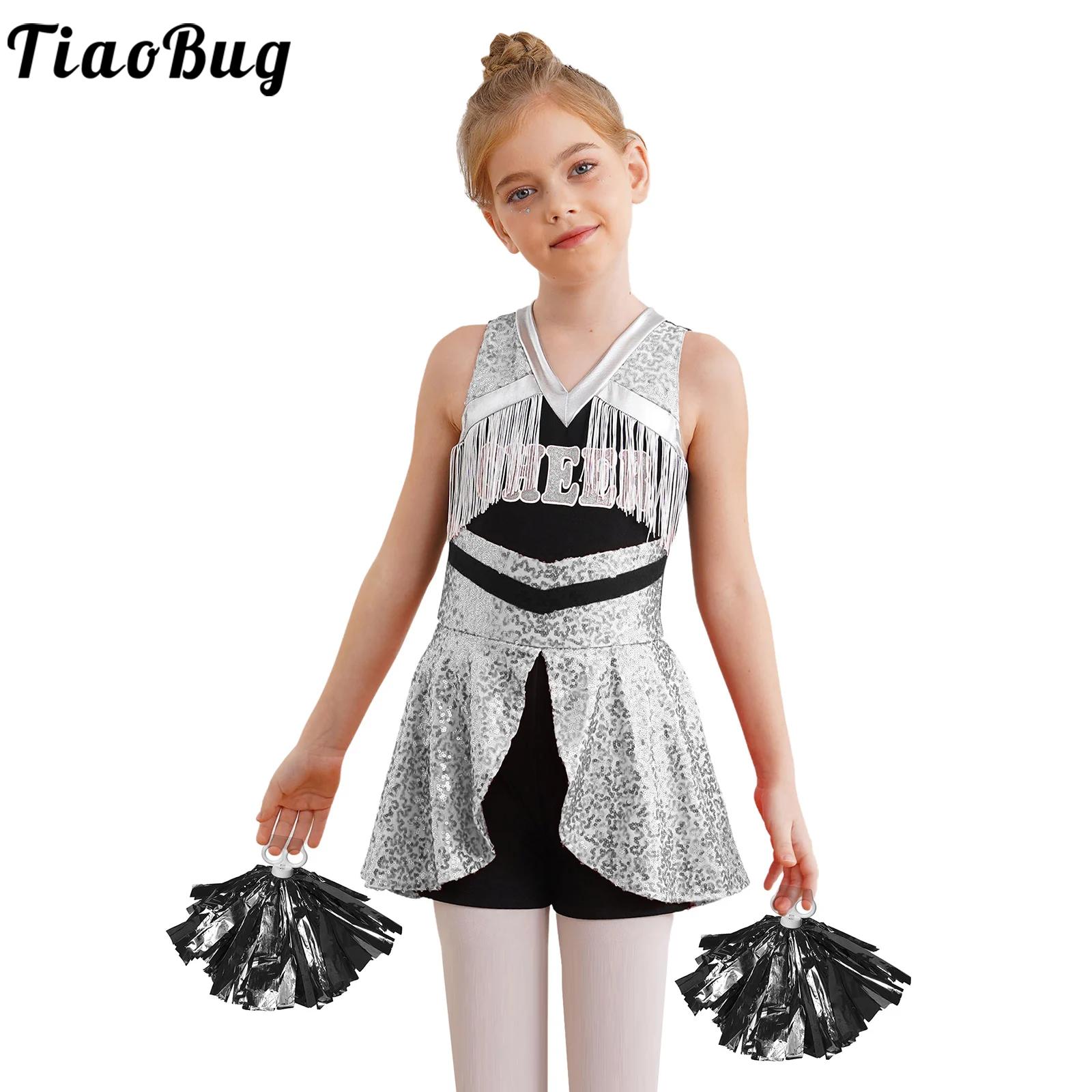 Girls Shiny Sequins Cheerleadi - Sleeveless Jumpsuit 评论和价格