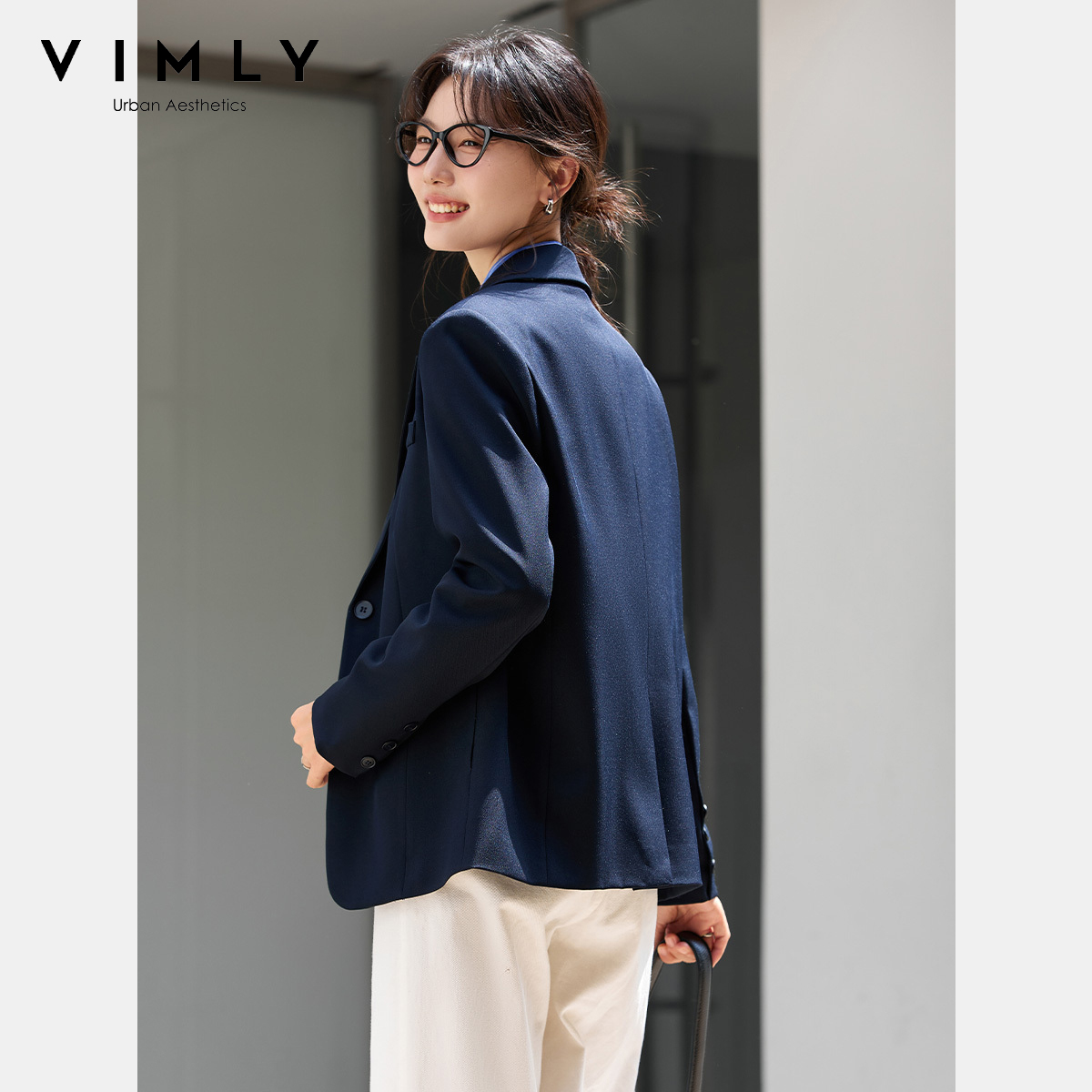 VIMLY Women's Navy Blue Jacket - Blazer Women Oversized 评论和价格