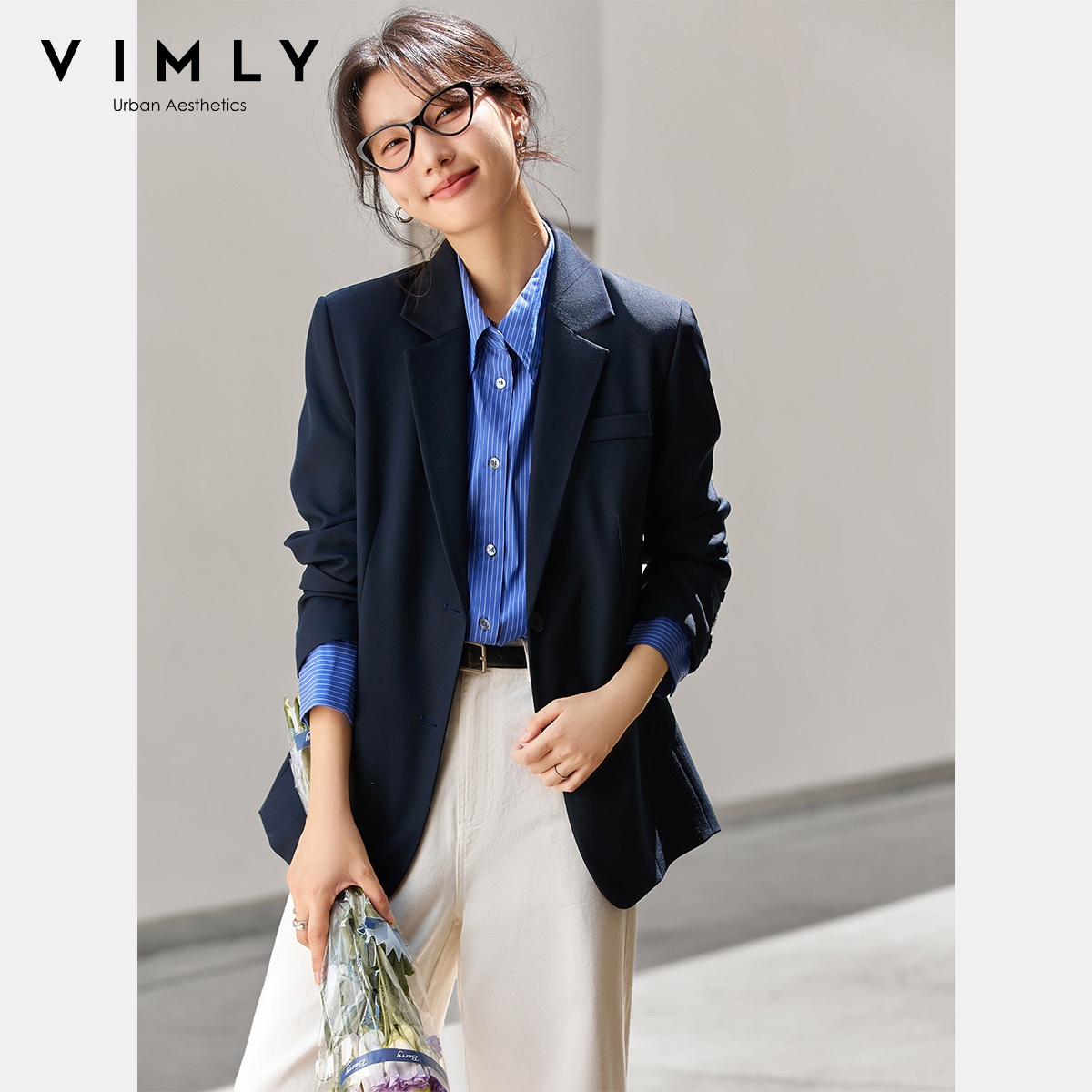 VIMLY Women's Navy Blue Jacket - Blazer Women Oversized 评论和价格