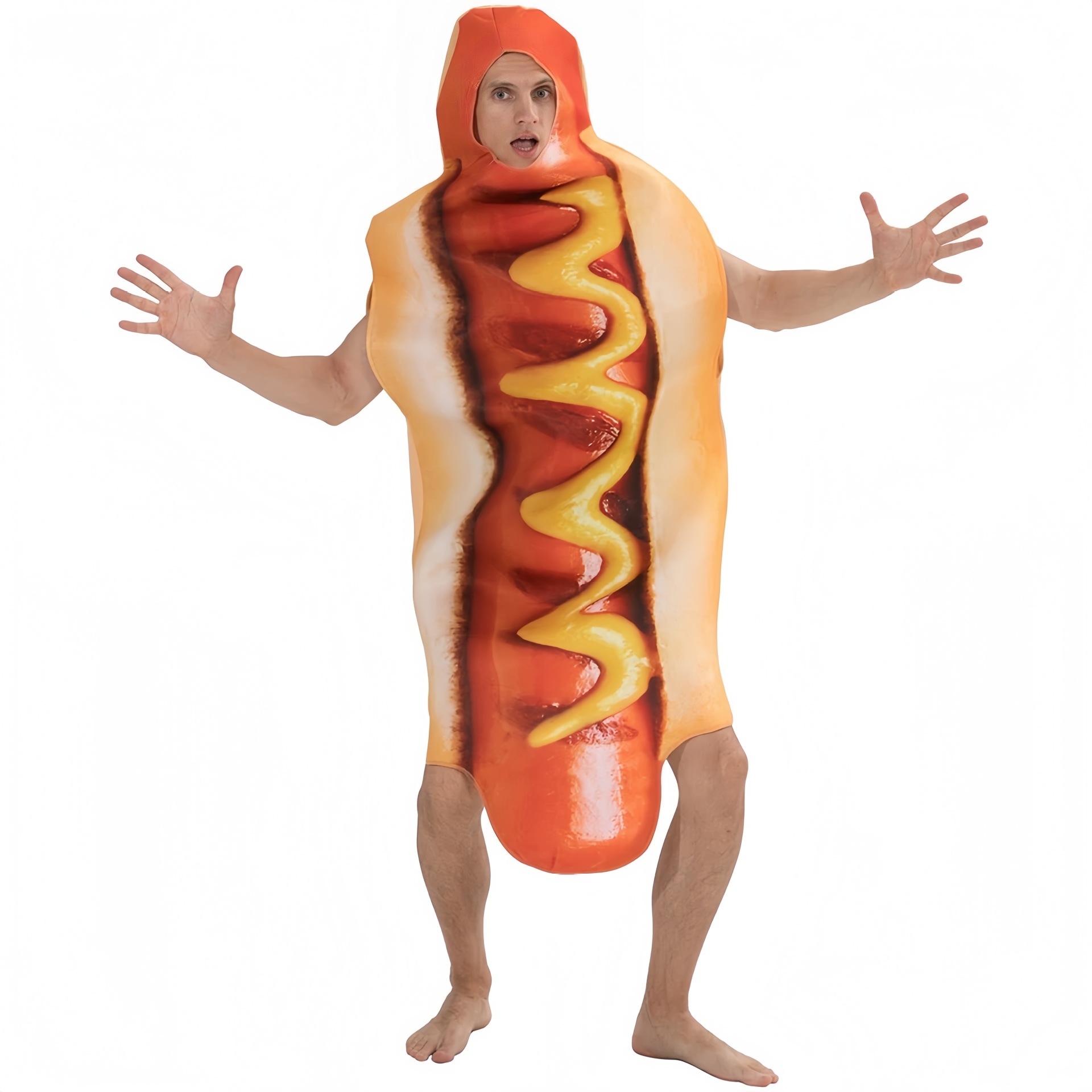 Funny 3D Print Hot Dog Hooded  - Sleeveless Jumpsuit 评论和价格