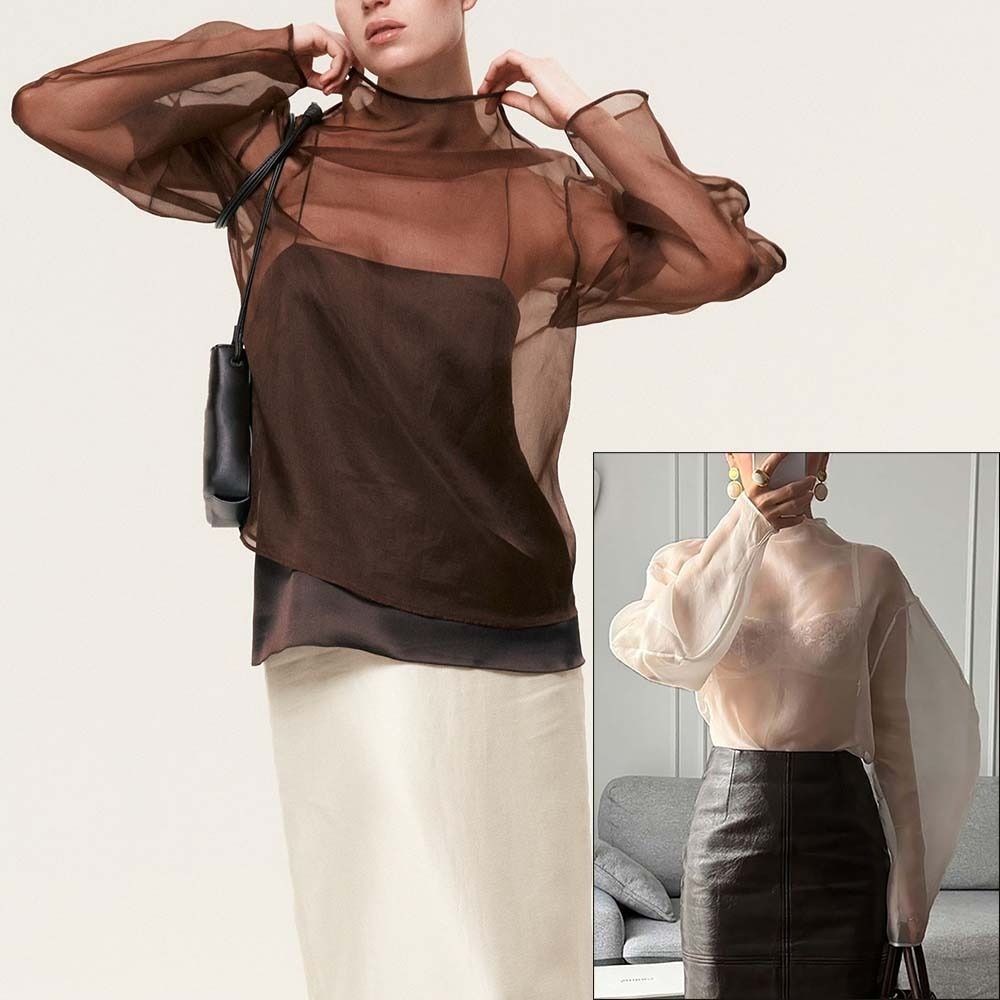 Chic Long Sleeve Mesh Blouse H - Wrap Blouse Chiffon 评论和价格