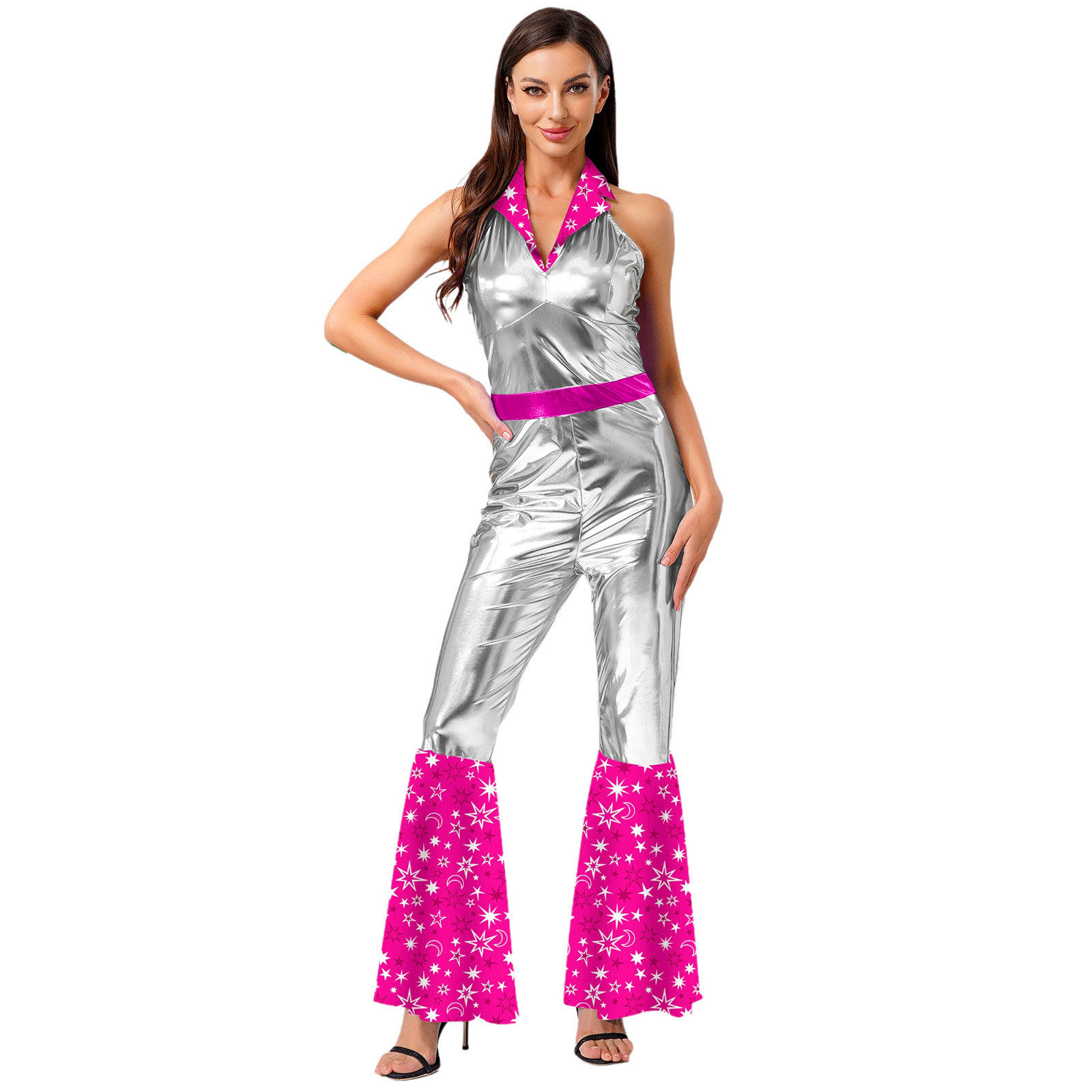 Women 70s 80s Disco Vintage Ju - Sleeveless Jumpsuit 评论和价格