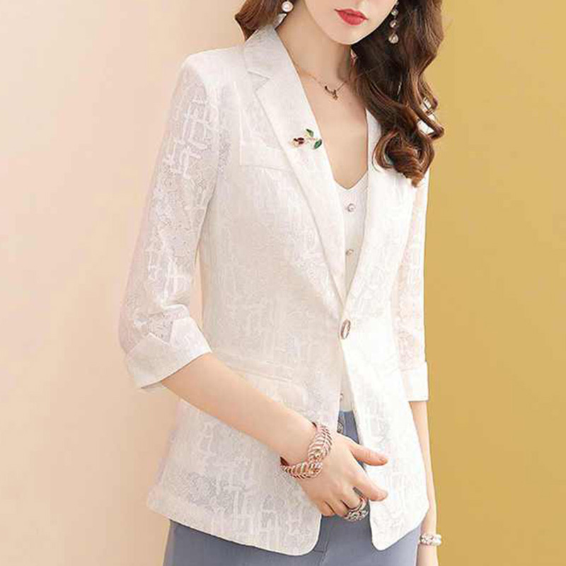Elegant Solid Color Spliced Po - Blazer Women Oversized 评论和价格